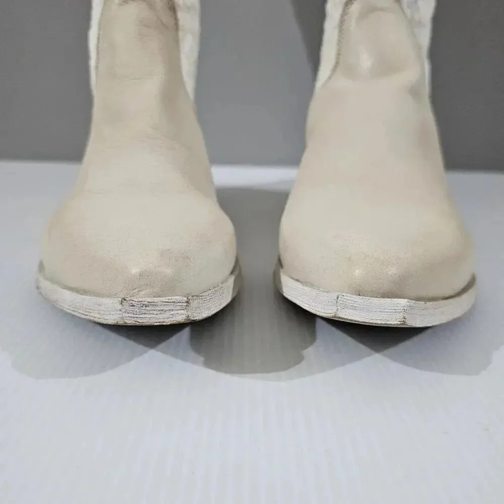 Free People Bren Knee High Boot Women EU 38.5 Cream Embroidered Boho Slouchy NEW